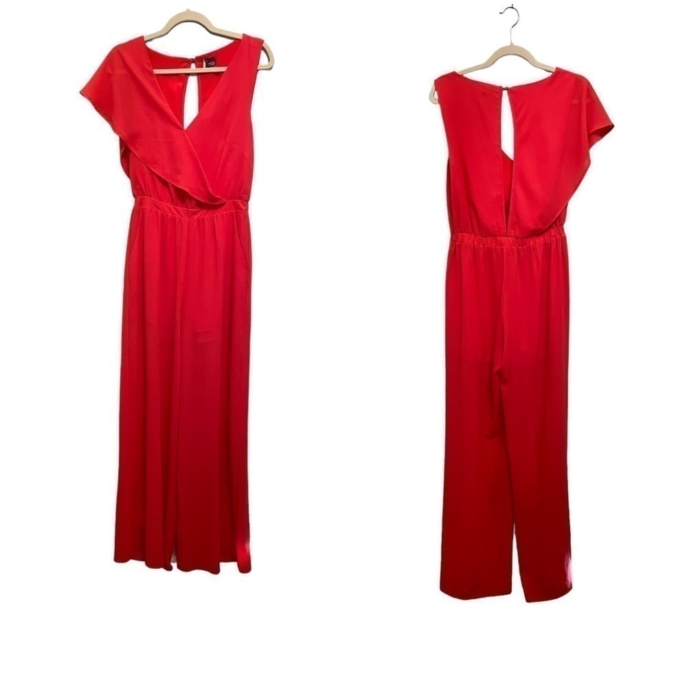 Sparkle & Fade Coral Jumpsuit One Shoulder Cap Sleeve Size S